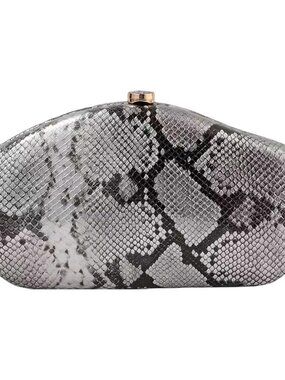 Women Silver Snake Leather Handbag Detachable Crossbody Shoulder Evening Wedding